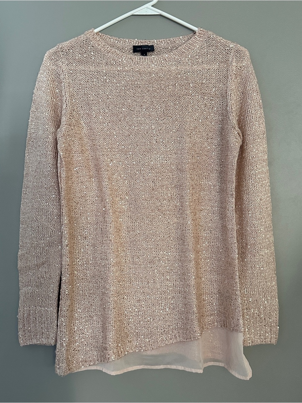 Women’s The Limited Rose Sequin Knit Crewneck Long Sleeve Pullover Sweater S